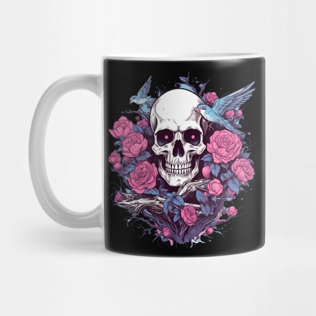 Skull with Flowers and Birds by TOKEBI